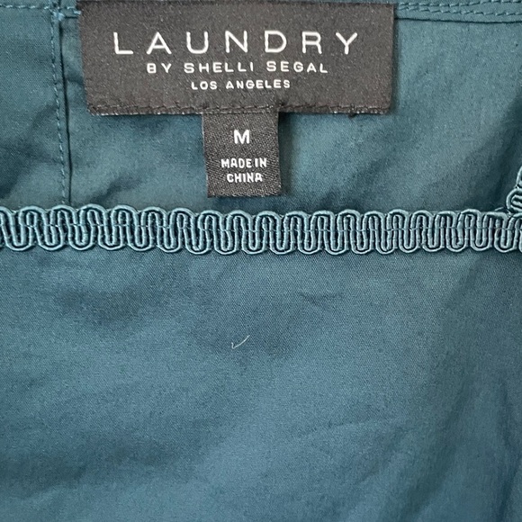 NWT LAUNDRY By Shelli Segal Teal Square Neck Poplin Top Reflecting Pond - Picture 4 of 8
